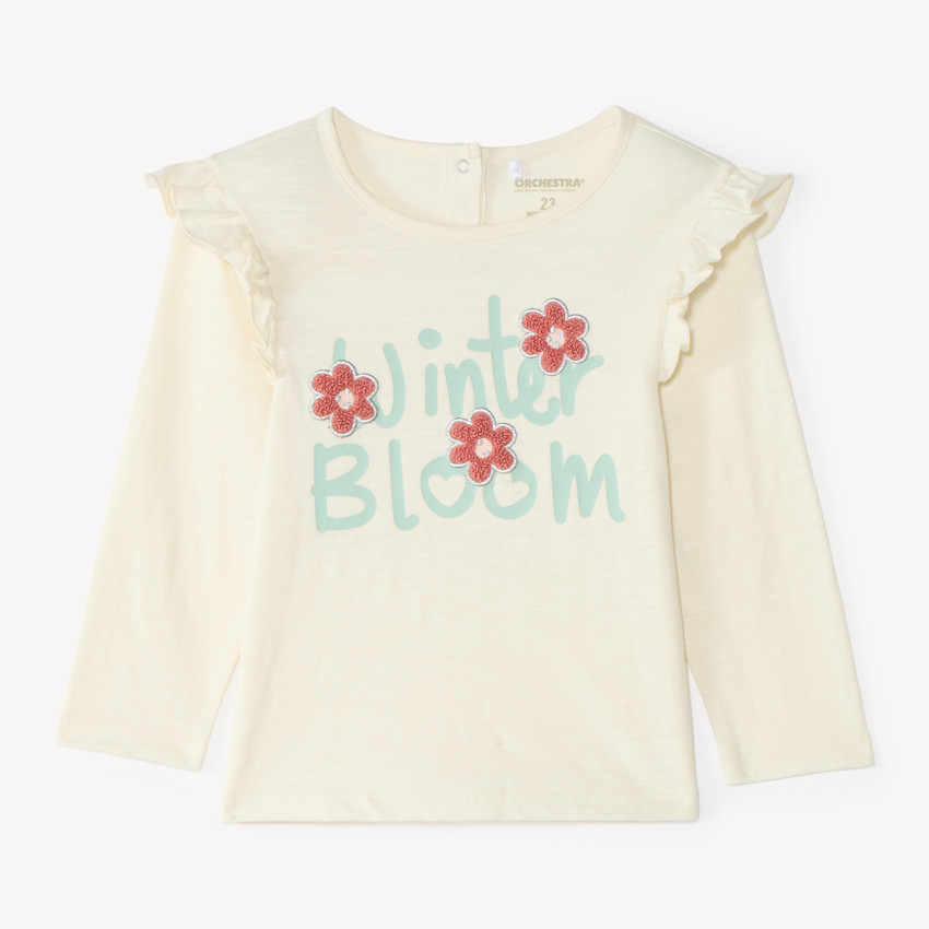 T-shirt manches longues bébé fille avec patch bouclette fantaisie 