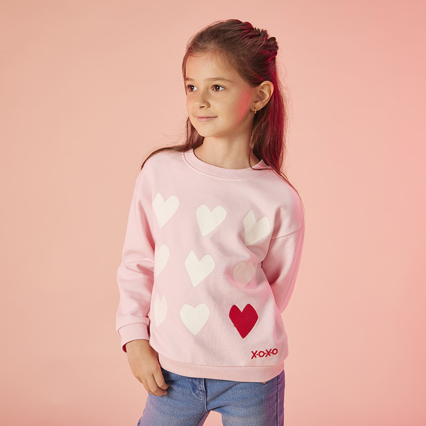 Sweat oversize en molleton motifs cœurs pour fille 
