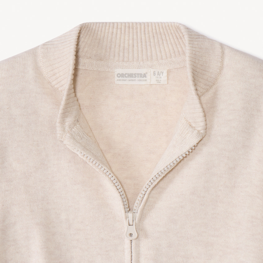 Gilet zippé col teddy en tricot uni pour garçon 