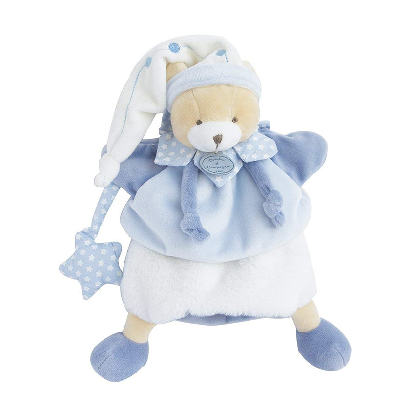 Doudou Marionnette 28cm Ours Petit Chou - Bleu 
