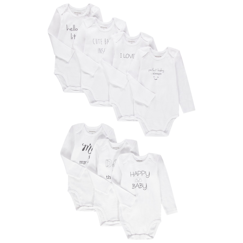 Lot de 7 bodies manches longues printés pour bébé 