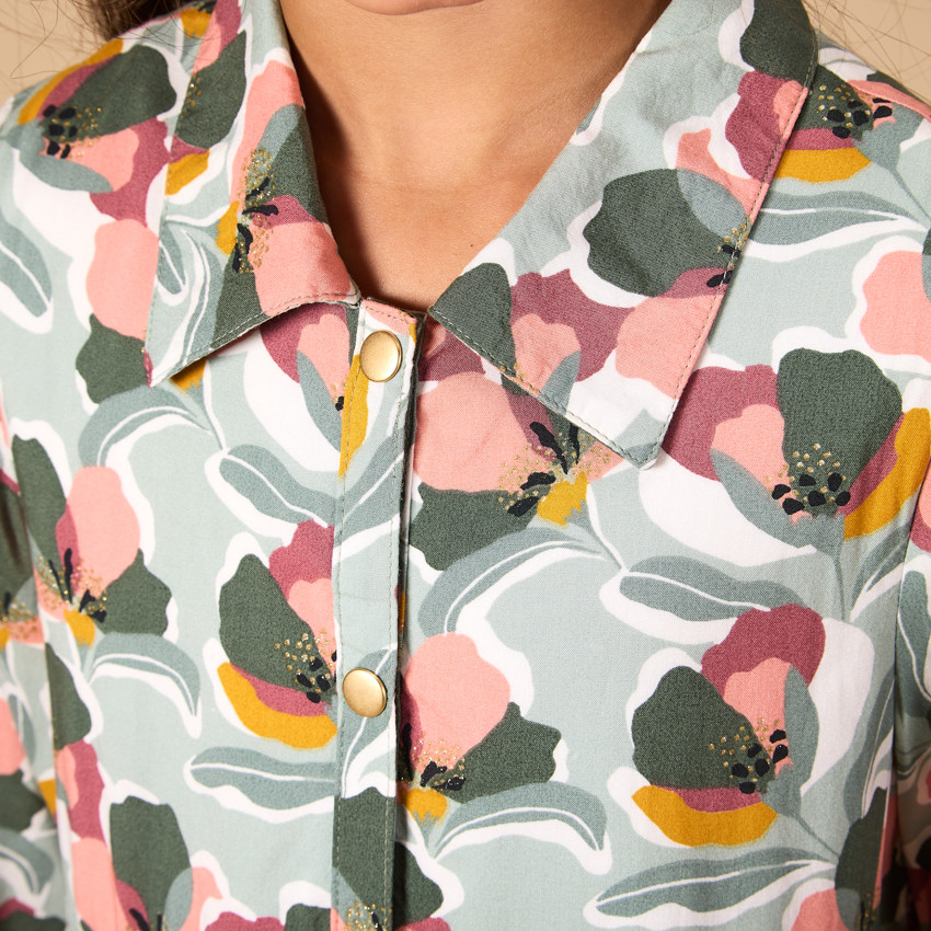 Meisjesjurk met lange mouwen en bloemenprint 