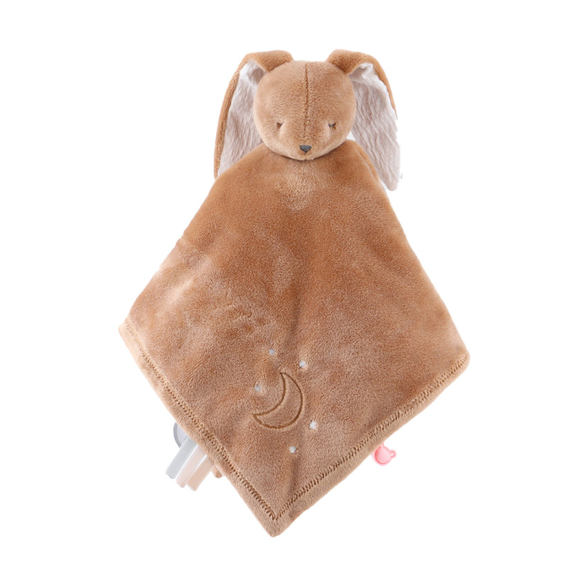 Doudou plat Jour & Nuit bi-matière Moka le lapin 