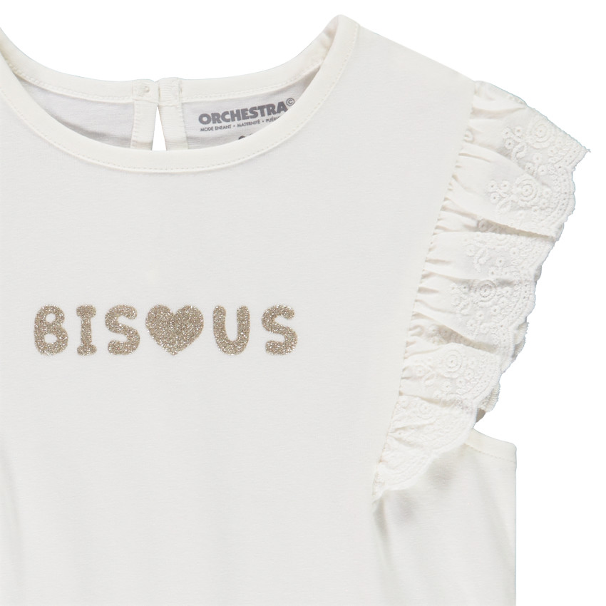 Korte mouwen T-shirt met Engels borduursel voor baby meisje 