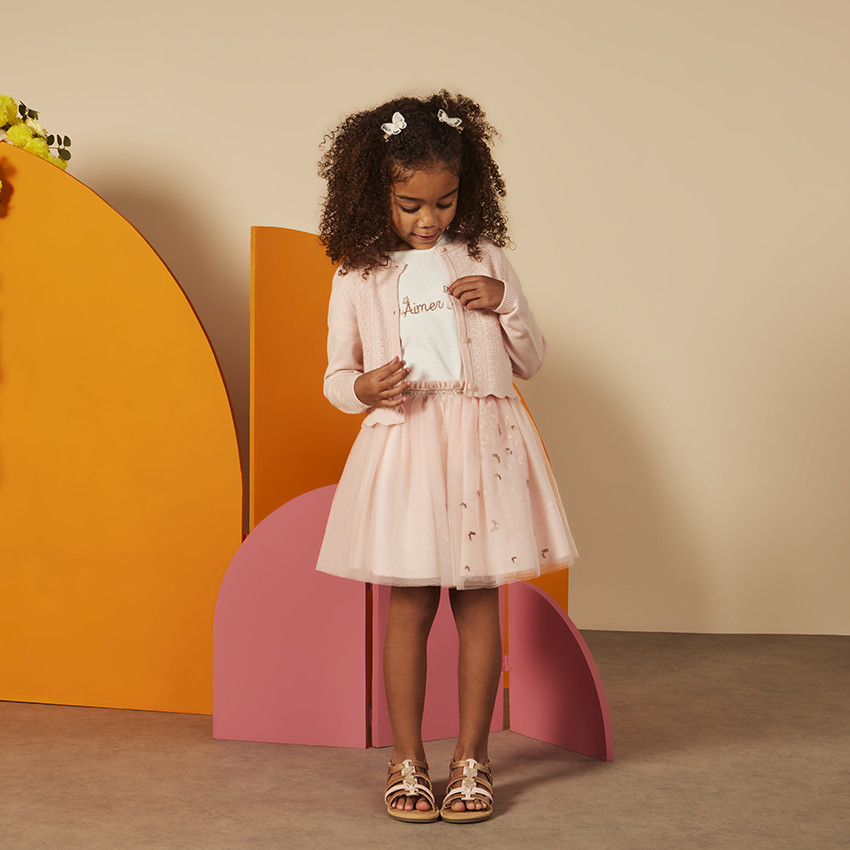 T-shirt manches courtes à broderie dorée pour fille 