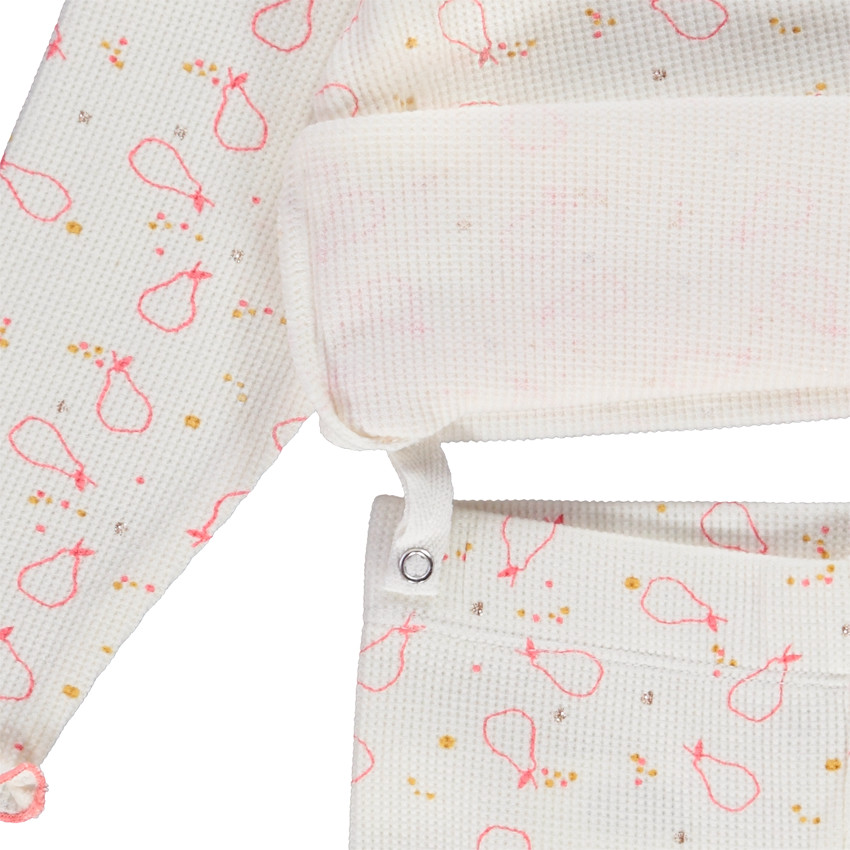 Pyjama 2 pièces nid d'abeille imprimé poires pour bébé fille 