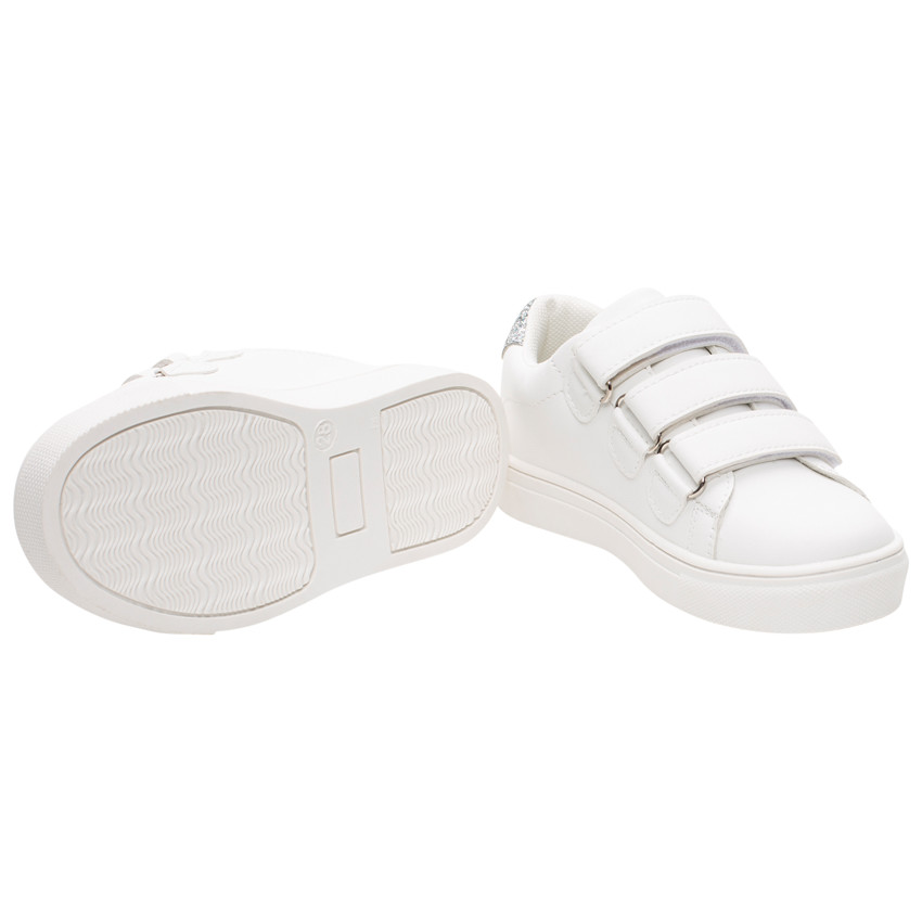 Baskets basses blanches à scratchs et paillettes pour enfant fille 