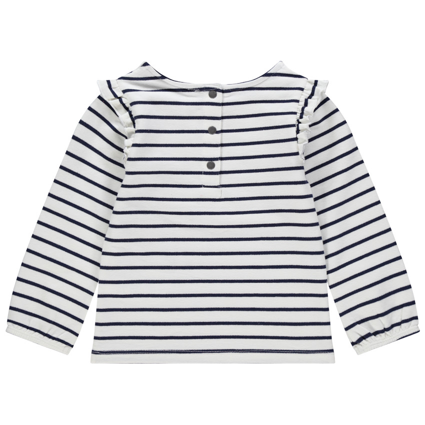 Marinière à volants et texte brodé à pompons 