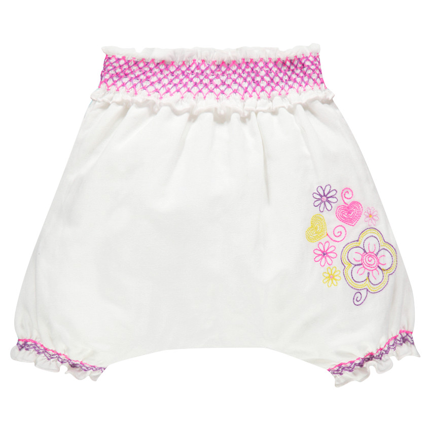 Sarouel en lin et coton avec smocks et broderies 