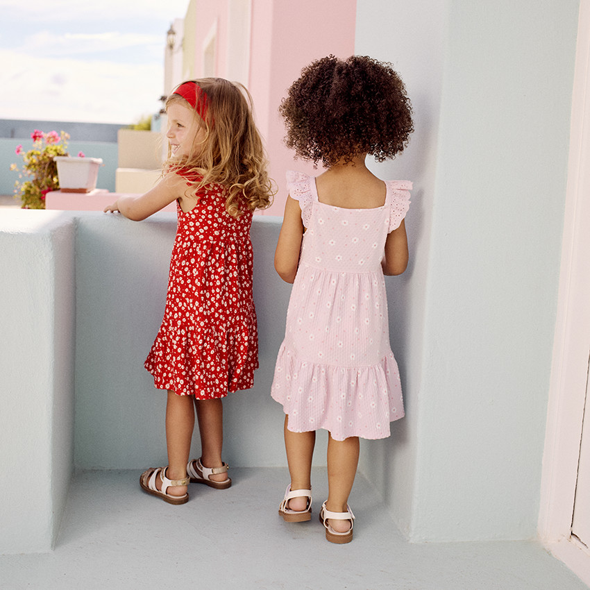 Jurk met korte mouwen bedrukt in cloqué mesh voor baby meisjes 