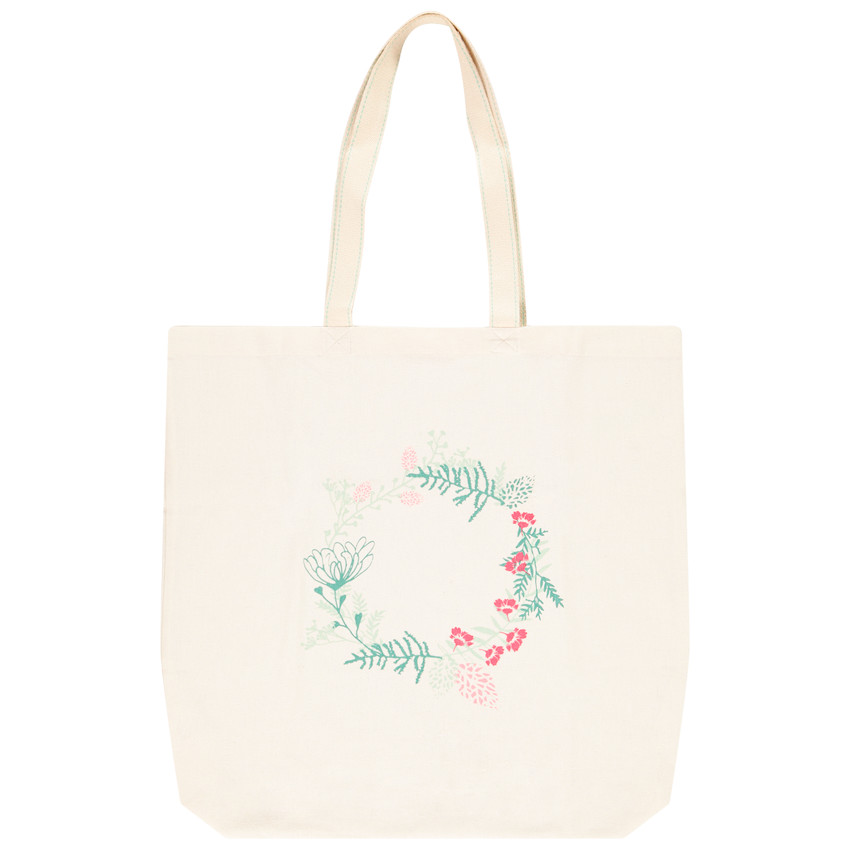 Tote bag en coton recyclé motif couronne de fleurs 