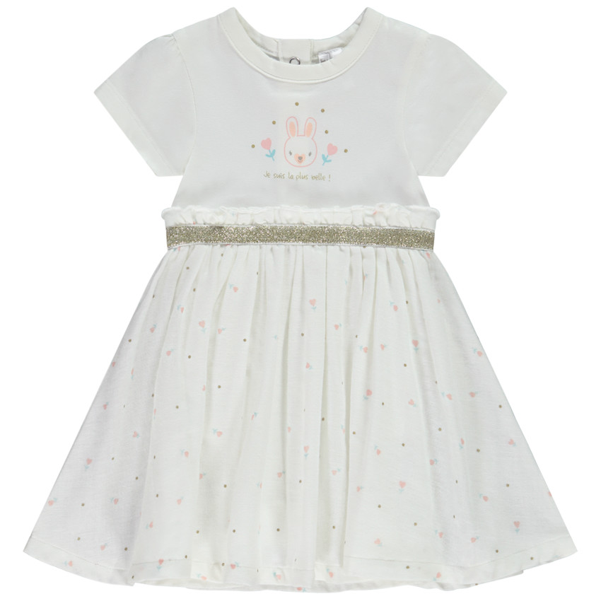 Robe 2 en 1 en jersey et double gaze de coton print lapin pour bébé fille 