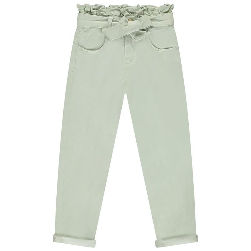 Jean paperbag uni avec ceinture à nouer pour fille  