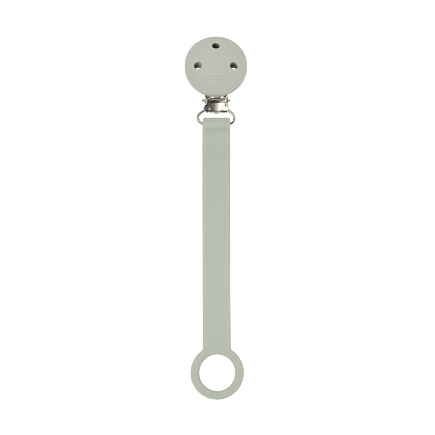 Attache-sucette en silicone avec fixation universelle vert sauge 