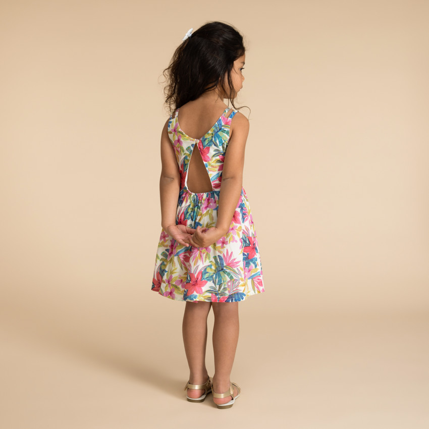 Robe à bretelles doubles imprimé Hibiscus pour fille 