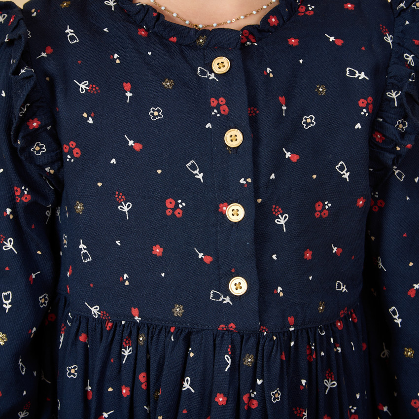 Robe manches longues bleu marine imprimé fantaisie pour bébé fille 