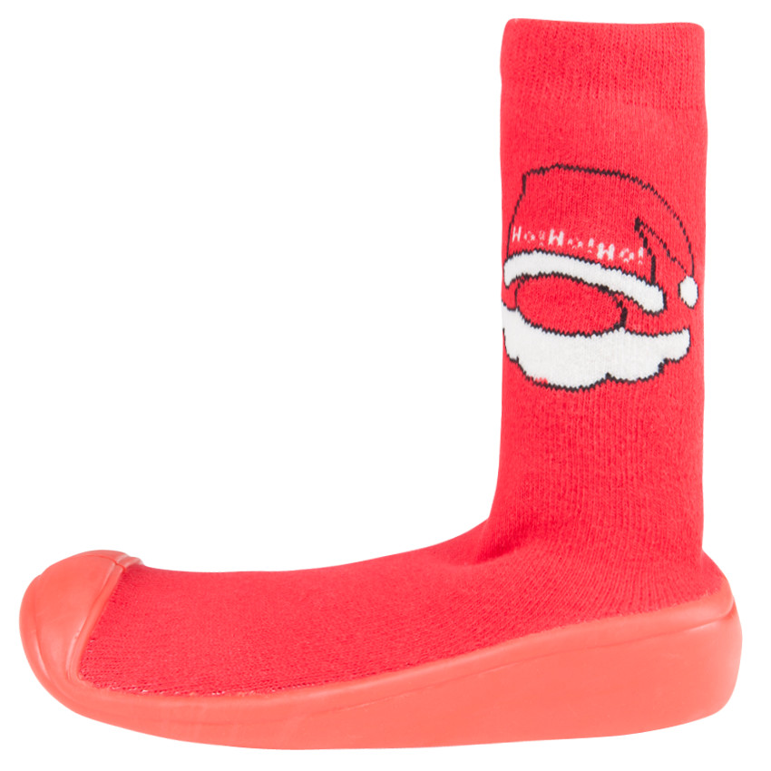 Chaussons forme chaussettes motif tête de père Noel  