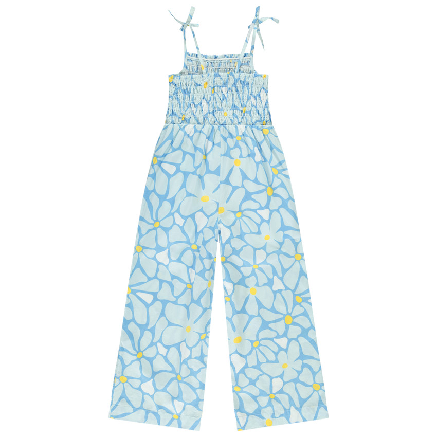 Combinaison longue imprimé fleurs à smocks pour fille 