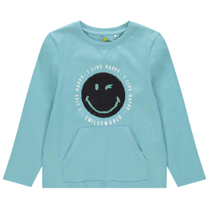 T-shirt met lange mouwen en SmileyWorld-patroon uit omkeerbare pailletten 