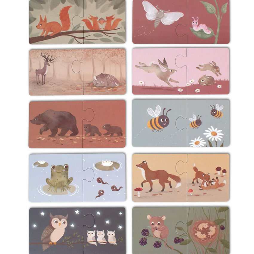 Set van 10 puzzels- mama en baby - Noorse dieren 