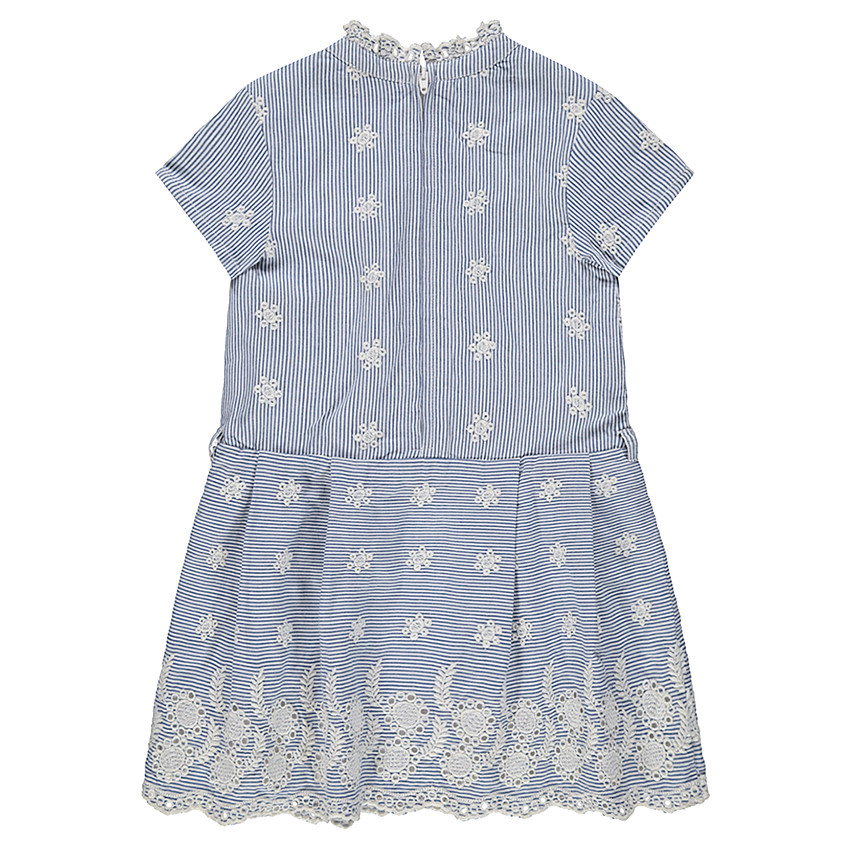 Jurk met korte mouwen, verticale strepen en geborduurde motieven 