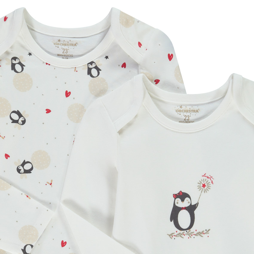 Set van 2 bodies in jersey met pinguïnprint voor meisjes 