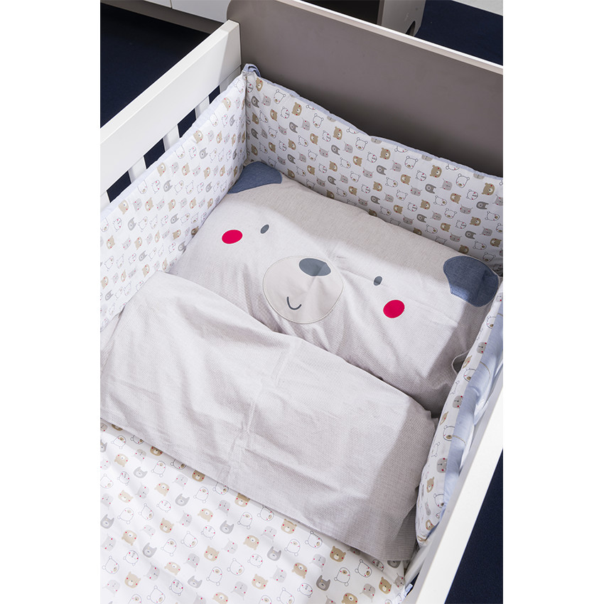 Tour de lit en popeline avec oursons brodés 