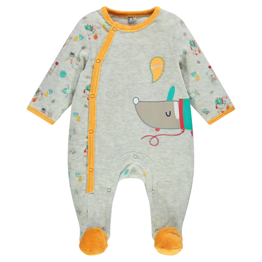 Dors-bien en velours avec animal fantaisie printé et brodé 