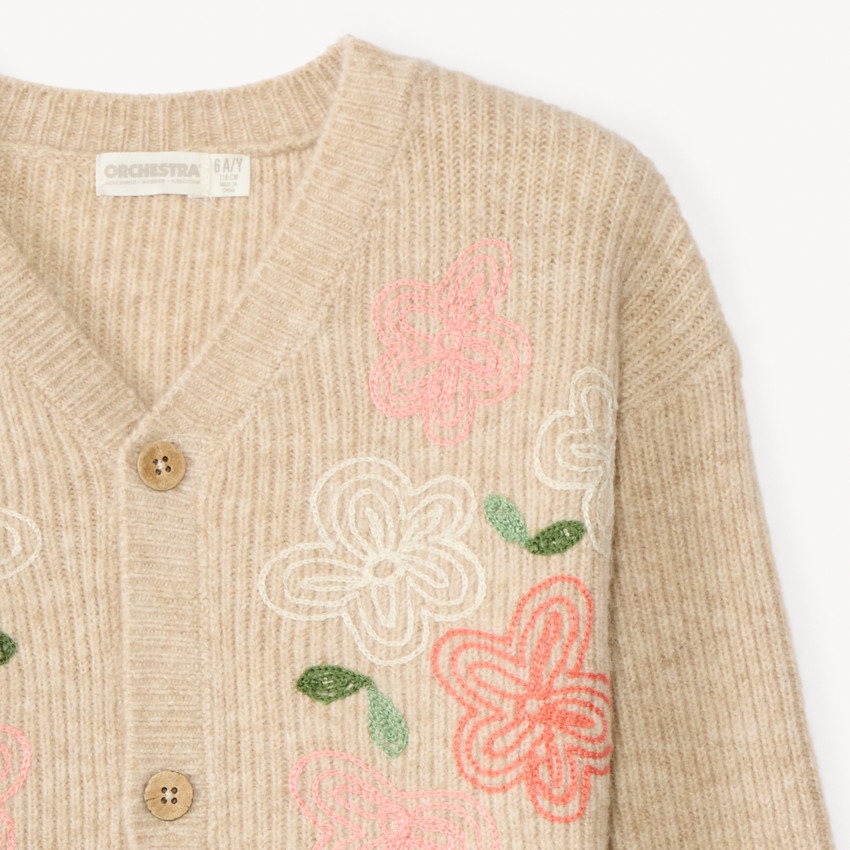 Vest in geribd gebreid met bloemen voor meisjes 