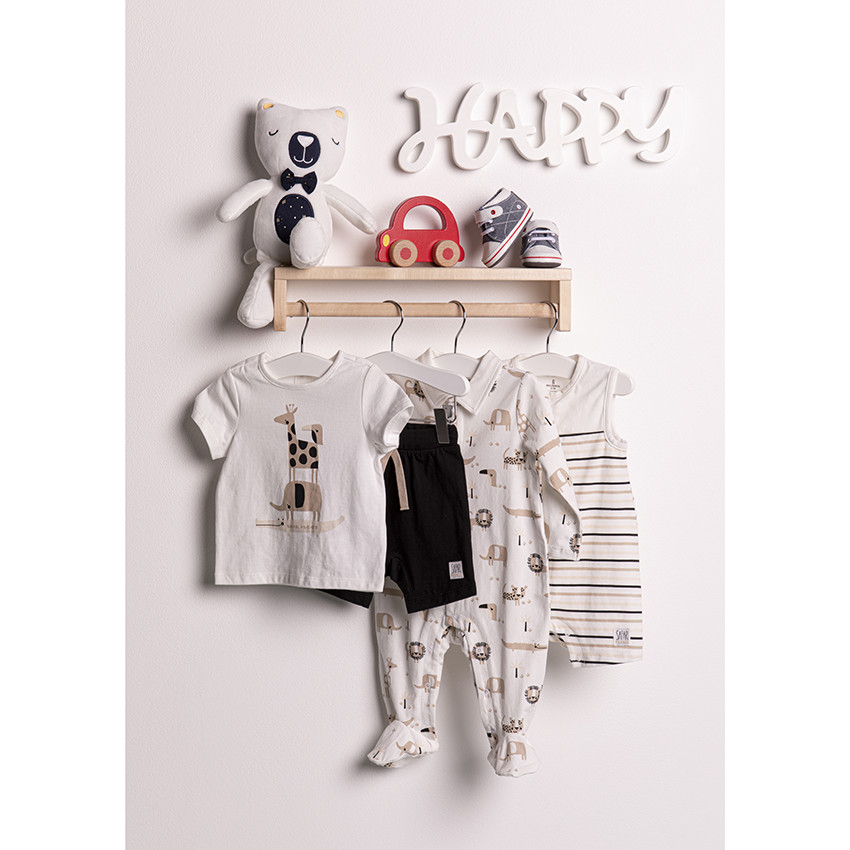 Korte jumpsuit van biologisch katoen met dierenprint overal 