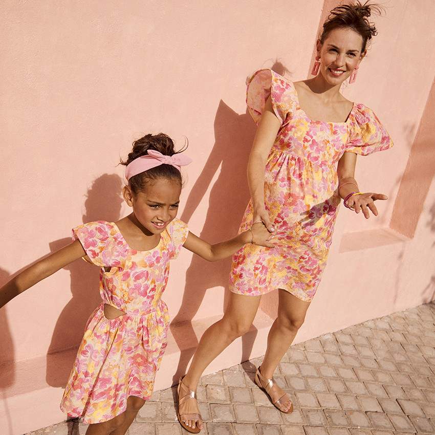 Jurk met 3/4 pofmouwen en bloemenprint voor dames 