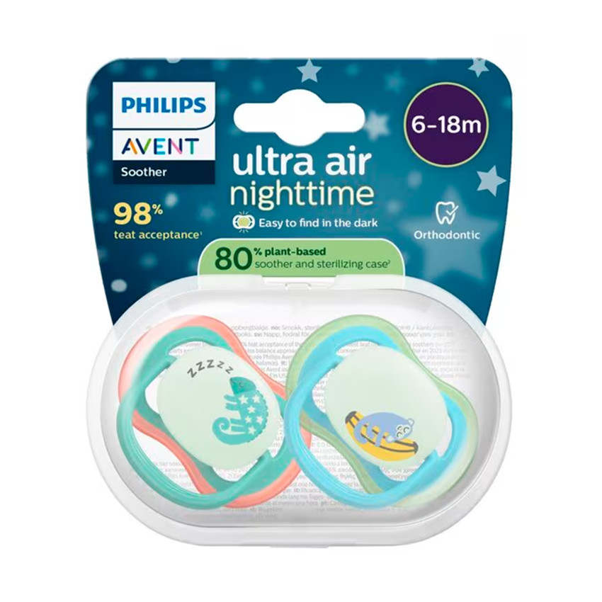 Lot de 2 sucettes silicone 6-18M Ultra Air nuit décorées 