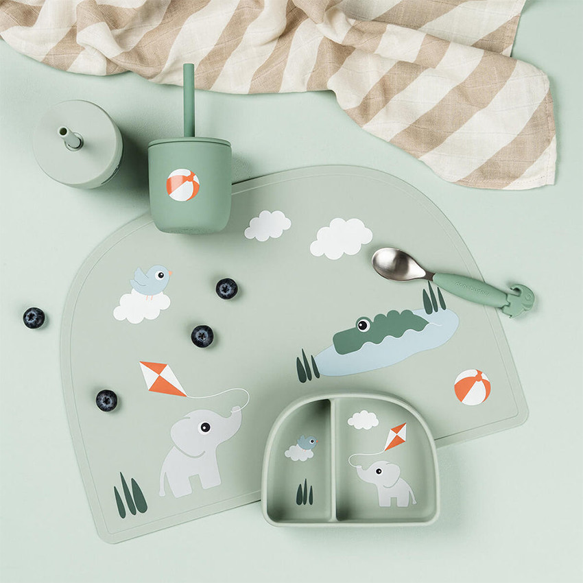 Set van 2 drinkbekers met rietje in silicone Playground Groen 