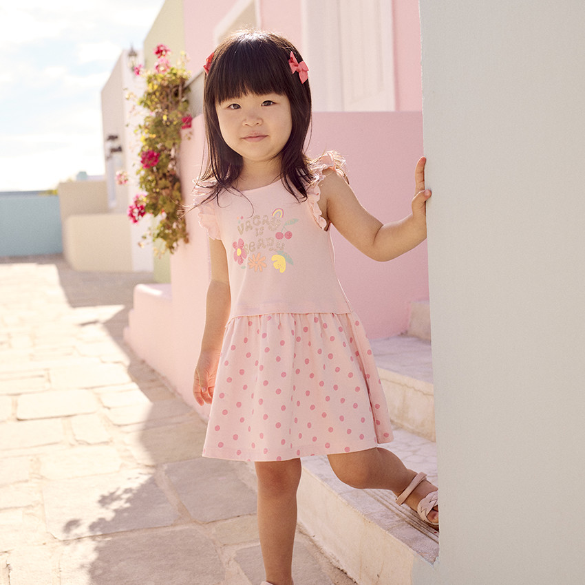 Robe manches courtes volantées effet 2 en 1 pour bébé fille 