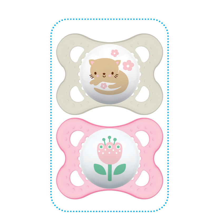 Lot de 2 sucettes silicone décor animaux 0-6 m avec boîte - Couleur aléatoire 