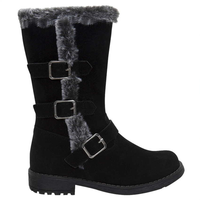 Bottes fourrées effet cuir avec doublure en fourrure et boucles 