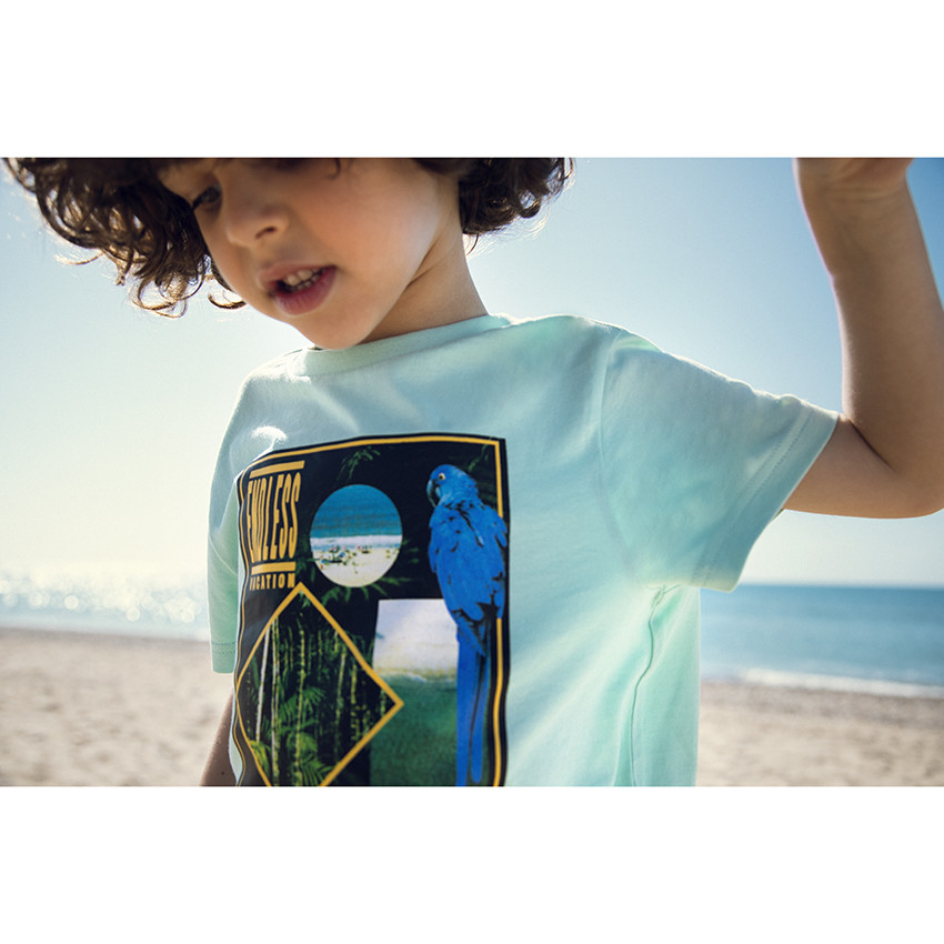 T-shirt met korte mouwen blauw met junglepatroon 