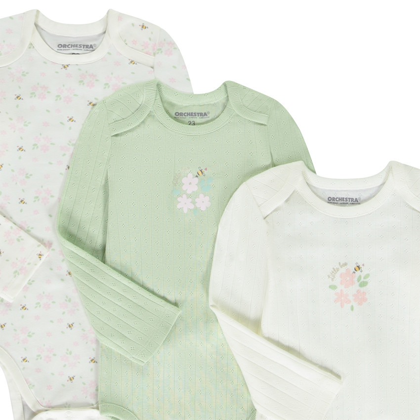 Set van 7 lange mouwen bodies met bloemen- en bijenpatroon voor meisjes, met verschillende openingen volgens de leeftijd. 