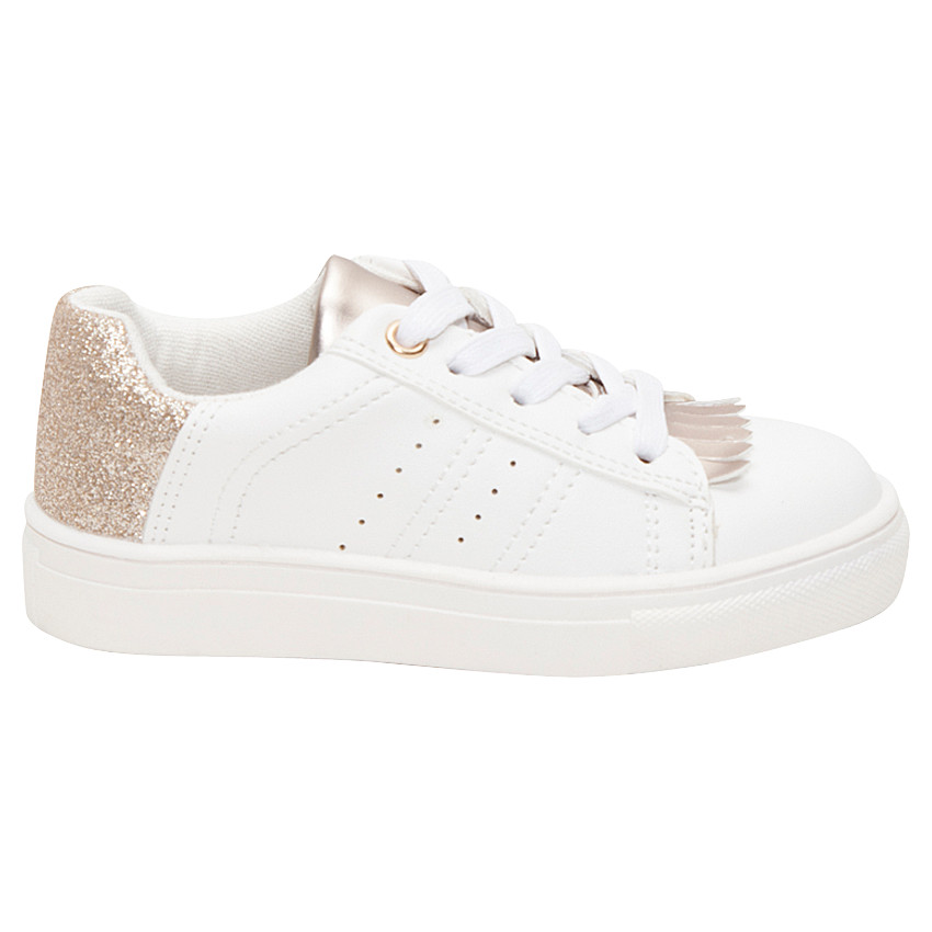 Baskets basses à lacets avec paillettes et franges rose gold du 28 au 35 