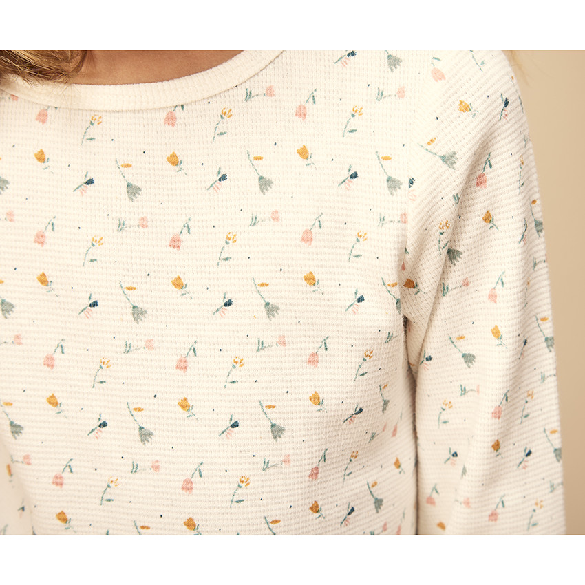 Pyjama 2 pièces en nid d'abeille imprimé fleuri pour fille 