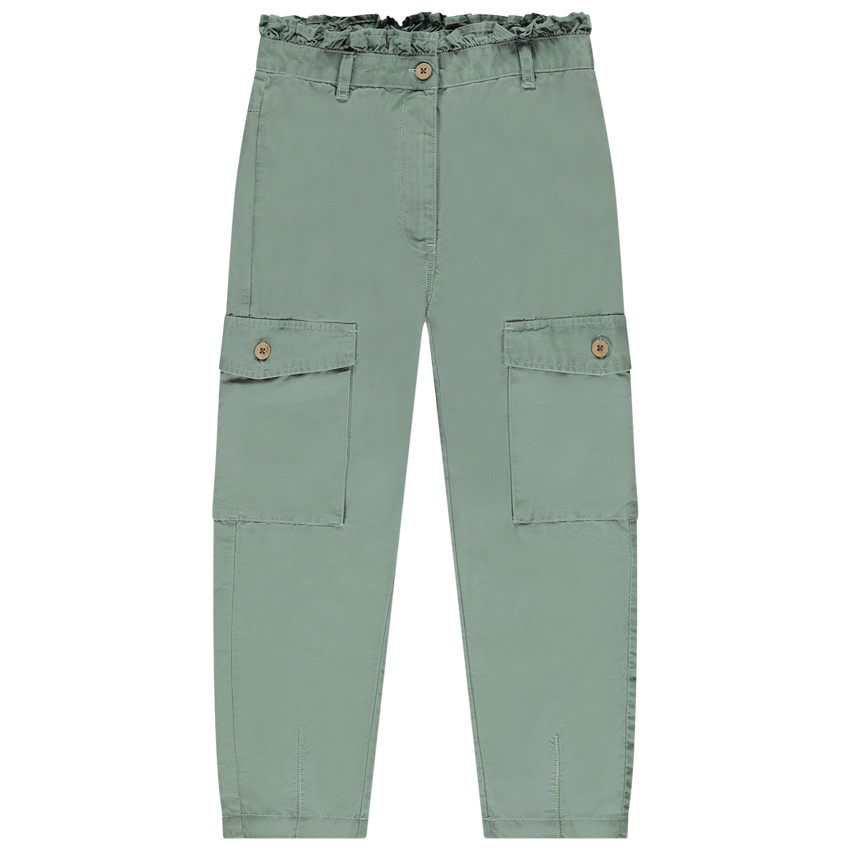 Pantalon cargo en toile finition volantée pour fille 