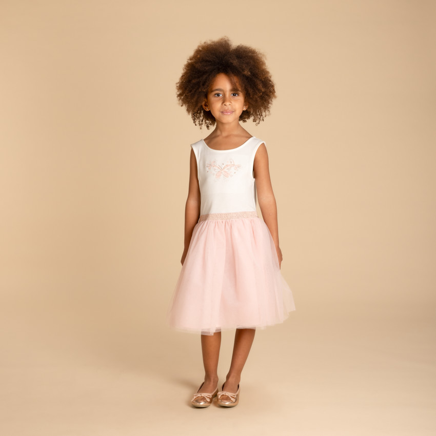 Robe sans manches bi-matières avec cape papillon pour fille 