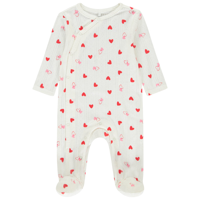 Dors-bien en maille pointel avec imprimé cœur pour bébé fille (ouvertures différentes selon l'âge) 