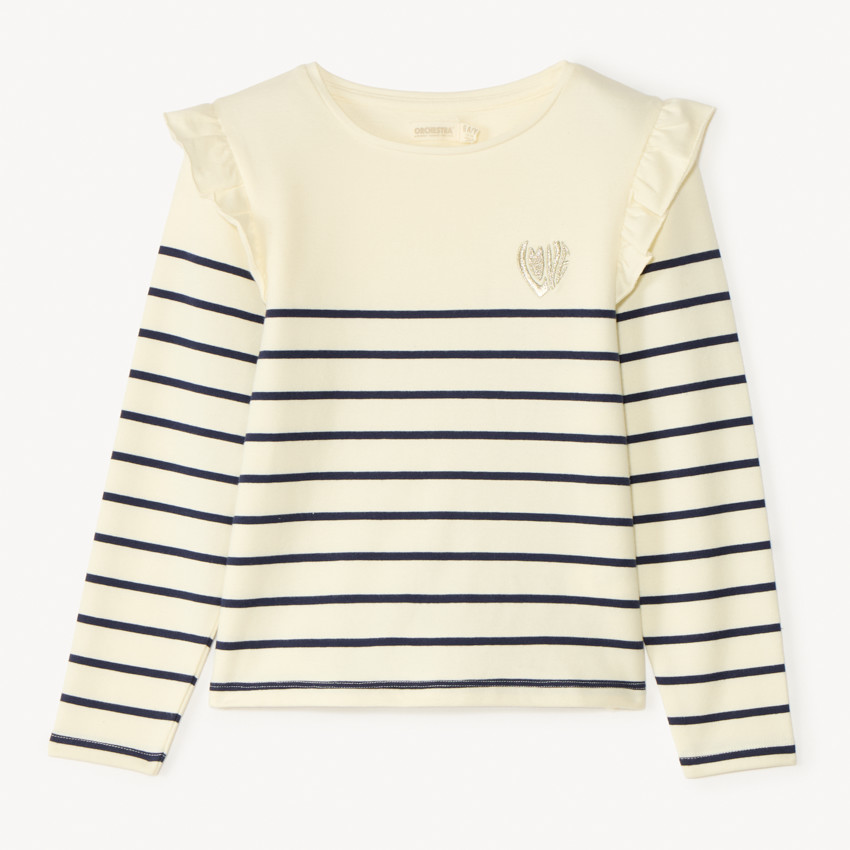 Fleece gestreept shirt met geborduurd hart voor meisjes 
