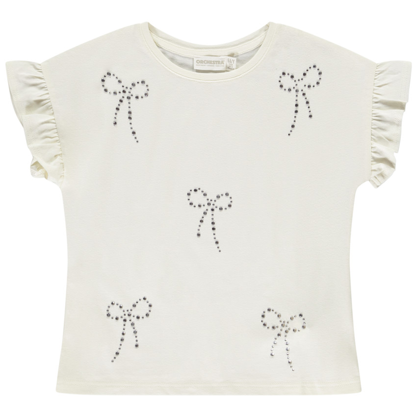 T-shirt manches courtes avec nœud fantaisie et volants pour fille 