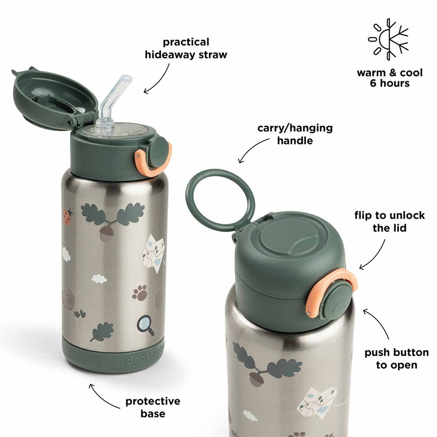 Drinkfles isothermish met rietje 340ml Tiny Trails Groen 