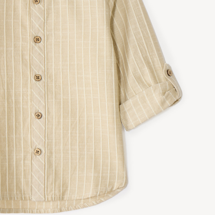 Langarmige mao-kraag jongensbabyblouse van gestreepte stof 