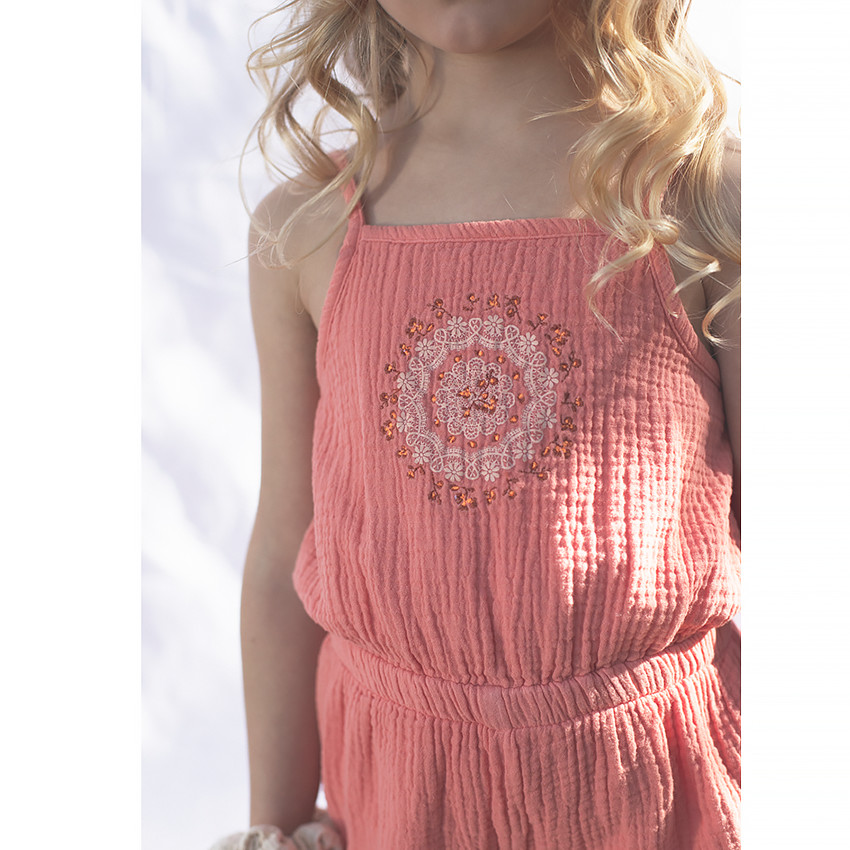 Combishort en gaze de coton à motif floral brodé 