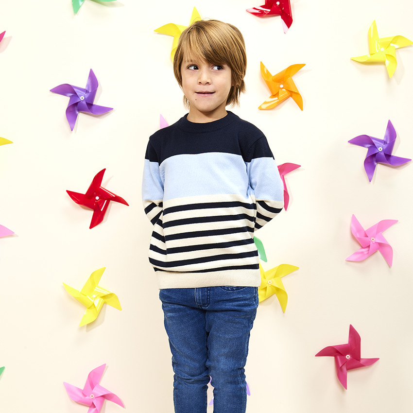 Jean slim motif vague en relief pour garçon 