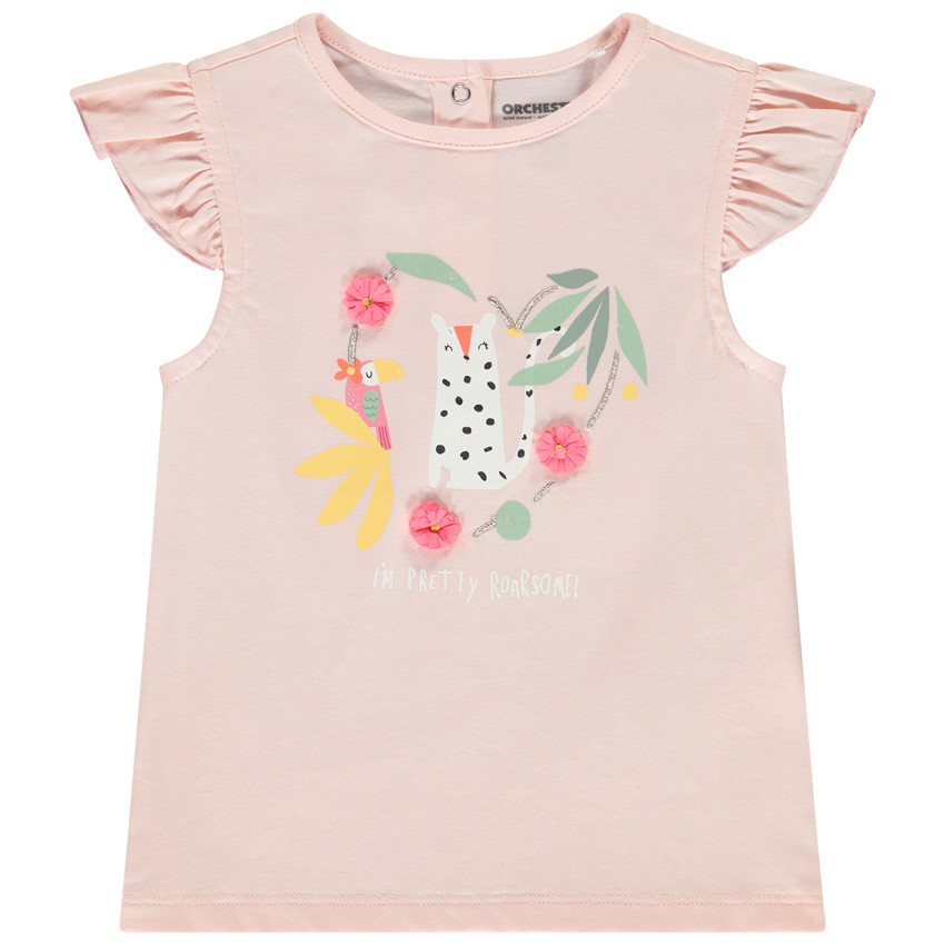 T-shirt met korte mouwen en 3D bloemenpatroon voor baby meisjes 